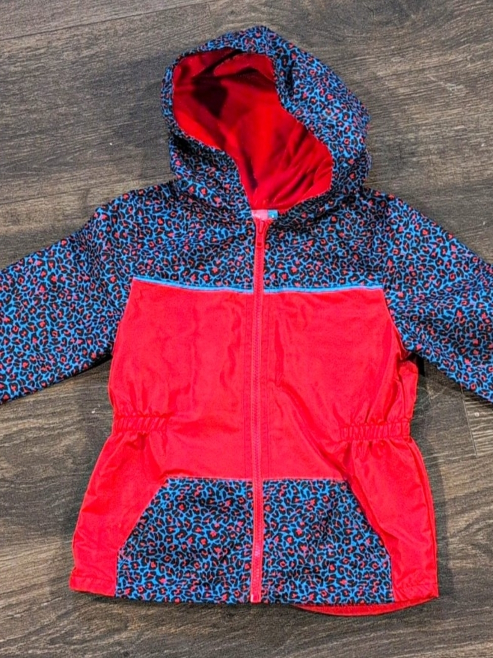 Lily & Dan Girls Hooded Full Zip Lined Fleece Jacket Animal Print Pink/Blue S